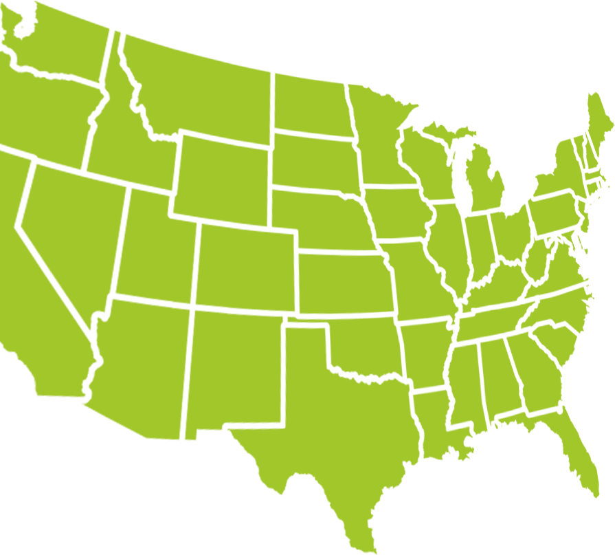 A lime green map of the United States of America.